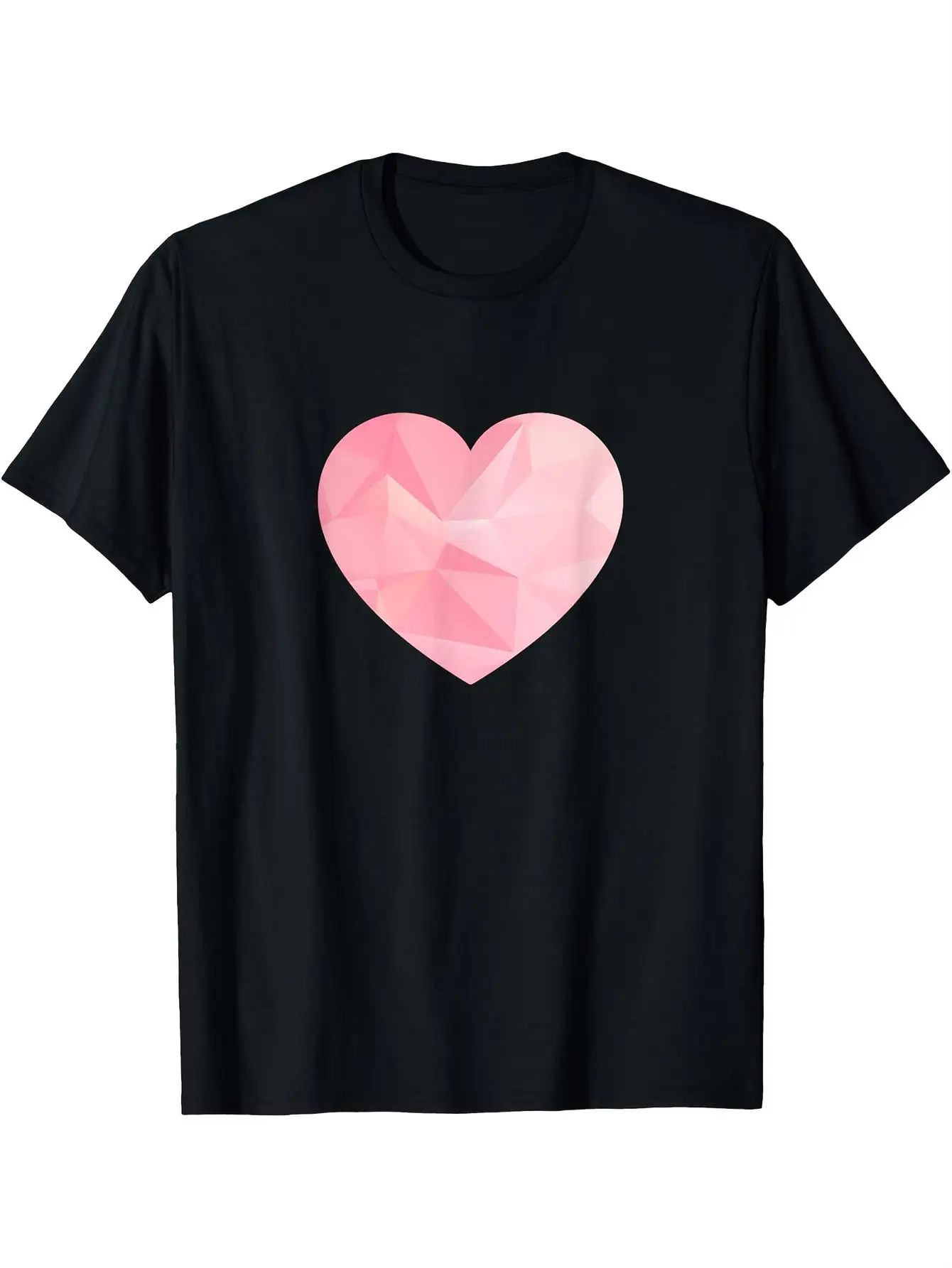 

Pink Geometric Heart Graphic Tee Men's Soft Cotton Casual Short Sleeve T-Shirt
