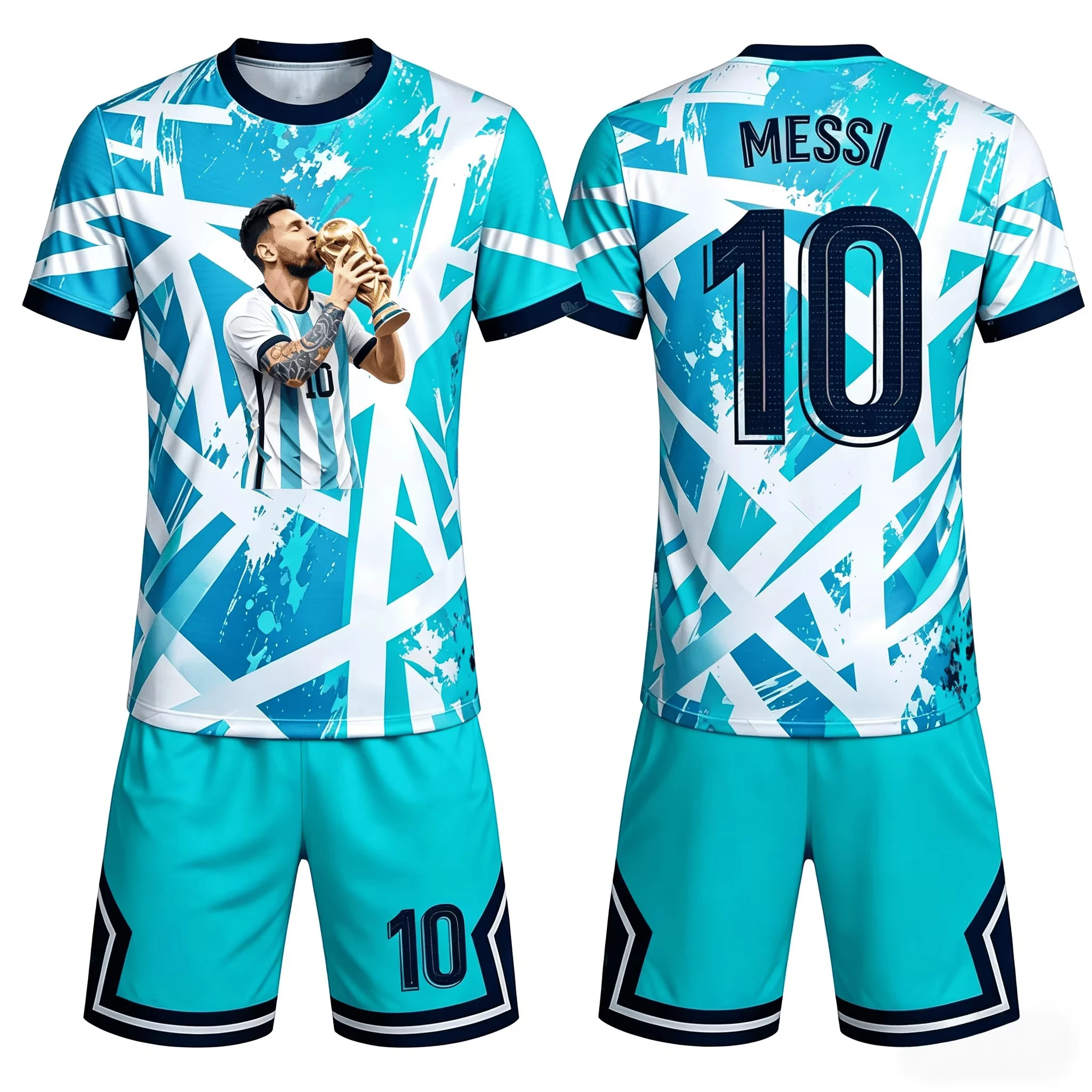 Messi Themed Multi-color Splashed Ink Graffiti Design, Size 10 Printed, Breathable, Unisex, Family Machingkids Jersey Set
