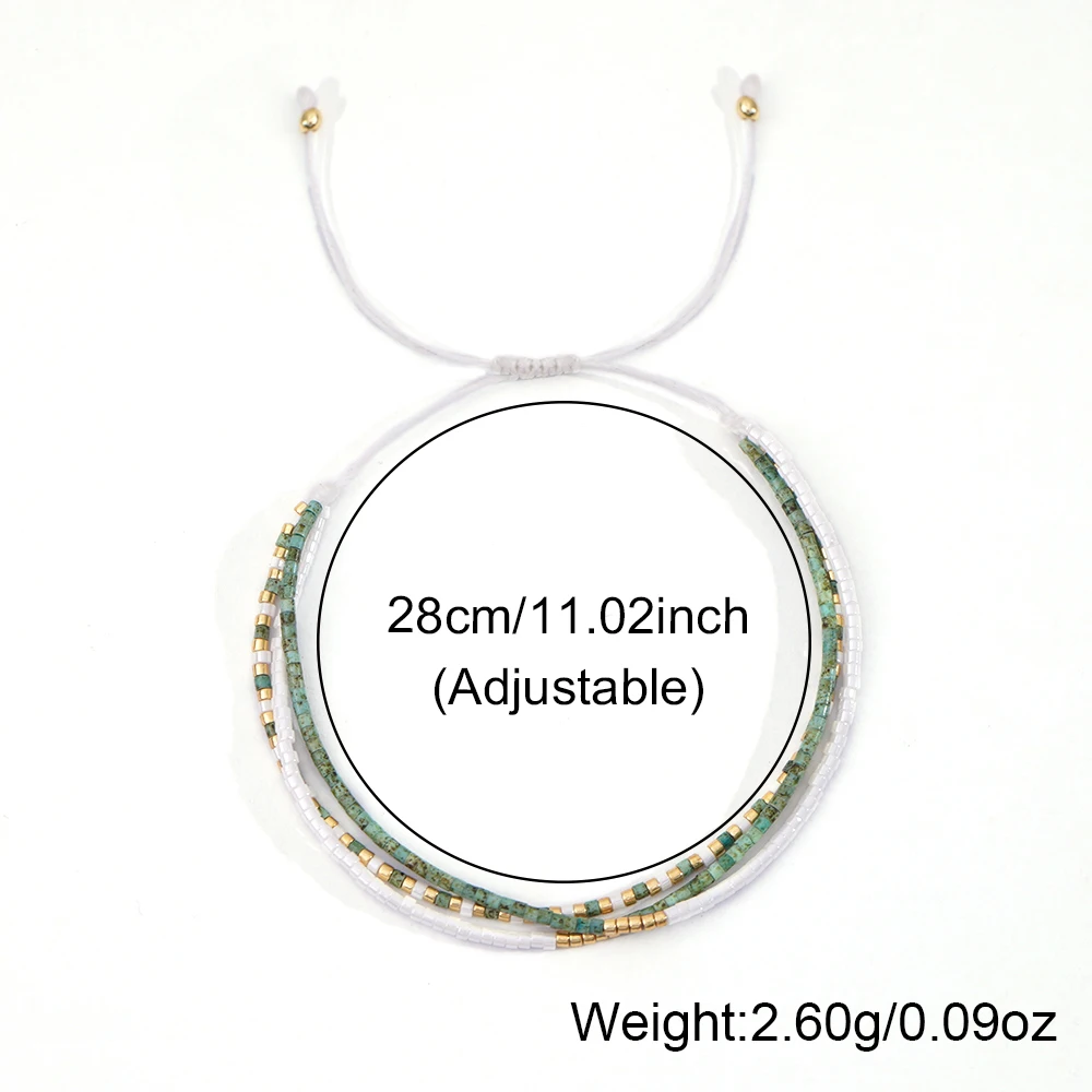 1pc vintage Bohemian style copper bead mixed color glass bead three circle adjustable bracelet suitable for daily gift giving