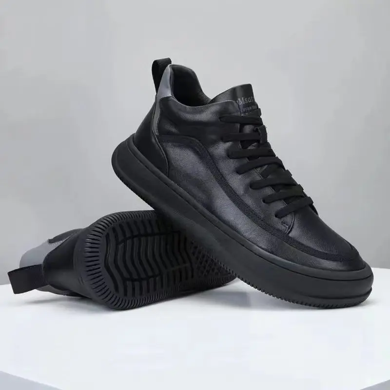 

New Men Cow Leather Casual Shoes Fashion Flat Skate Shoes Man Winter Warm Ankle Boots