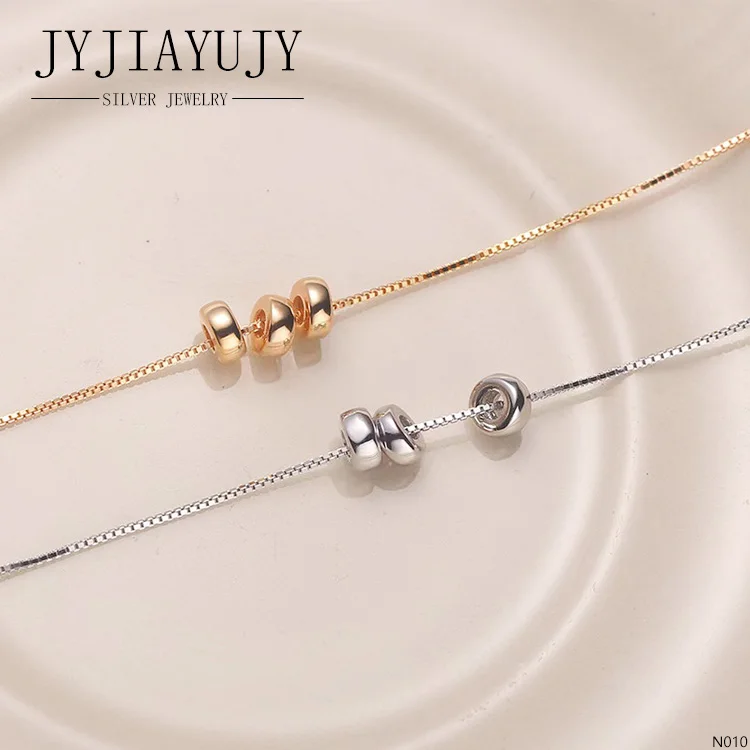 JYJIAYUJY 100% Sterling Silver S925 Necklace Three Smooth Beads Shape Daily Casual Hypoallergenic Women Fine Jewelry Gift N010