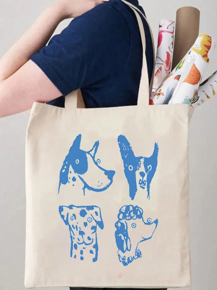 Cute Dog Pattern Canvas Tote Bag Simple Eco Shopper Bga Versatile Lightweight Storage Bag Beach Bag Tote Bags for Women Gifts