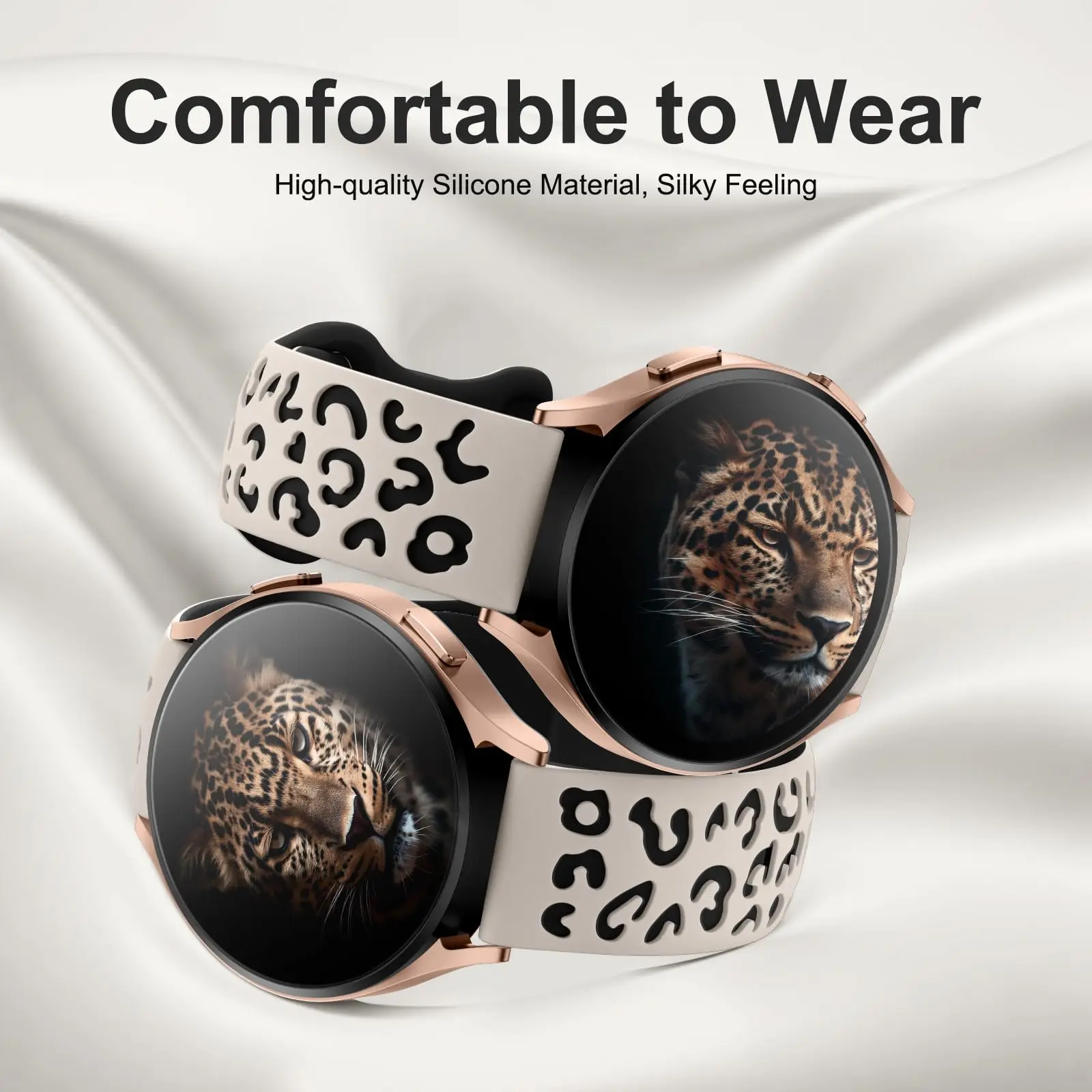 삼성 갤럭시 워치 7/6/5/4/FE 40mm 44mm/갤럭시 워치 6 클래식 43mm 47mm/5 Pro 45mm/4 클래식 42mm 46mm, 20mm 여성용 시계 스트랩용 레오파드 무늬 밴드