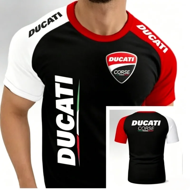 2026 Neues 3D-gedrucktes T-Shirt, lässiges Kurzarm-Streetwear-Outdoor-Rennanzug-Oberteil Ducati Panigale Motorrad – Eltern-Kind – Detail 3