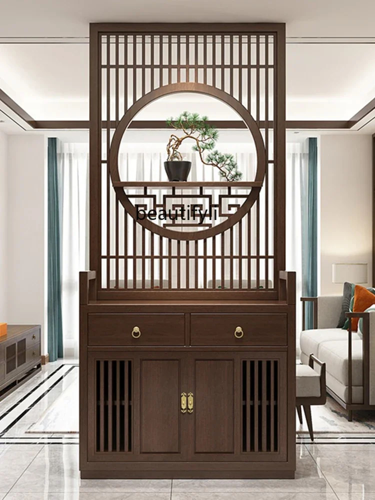 New Chinese-style solid wood screen cabinet entrance entrance cabinet, integrated living room and hall cabinet