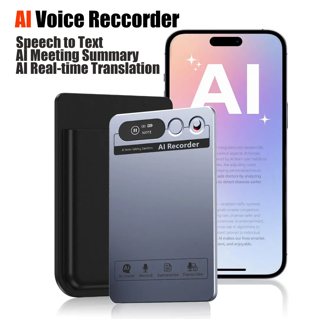 

AI Voice Recorder Min Magnetic Powerd ChatGPT-4 App Phone Call Espia Transcribe Summarize 58Language Translator Audio Dictaphone