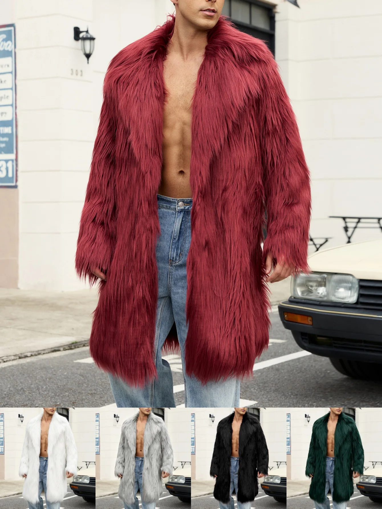 Men's Autumn Winter Long Jacket Coat with Imitation Fur Collar High Street Style High Quality Material Fashionable And Stylish