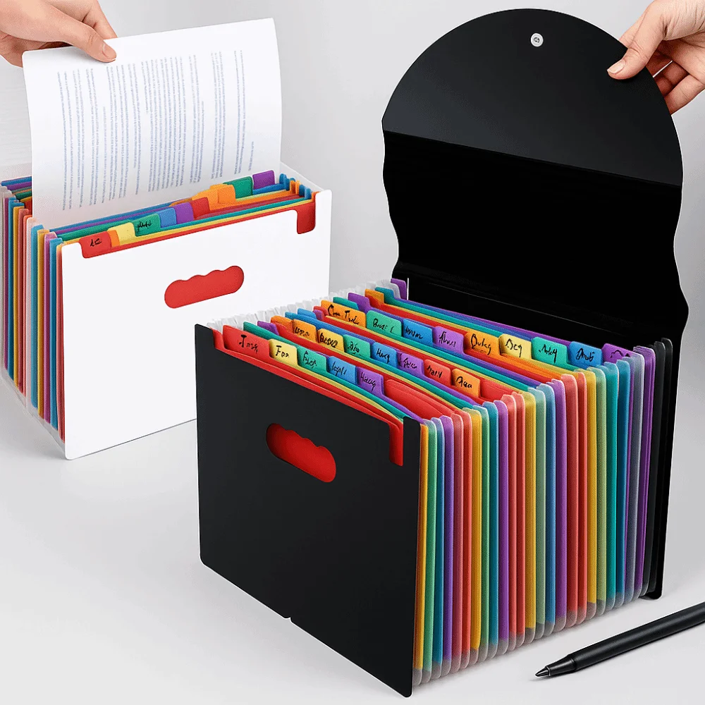 Waterproof A4 File Folder Snap Closure Partition Layer Expandable File Organizer Large Capacity Multi-Pocket Folder