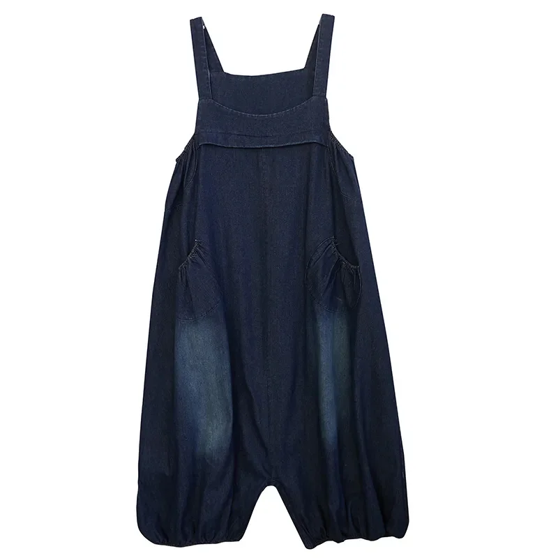 Spring Summer New Vintage Denim Overalls Women\'s Oversized Loose Strap Lantern Pants Fashion Wide leg pants Women Streetwear
