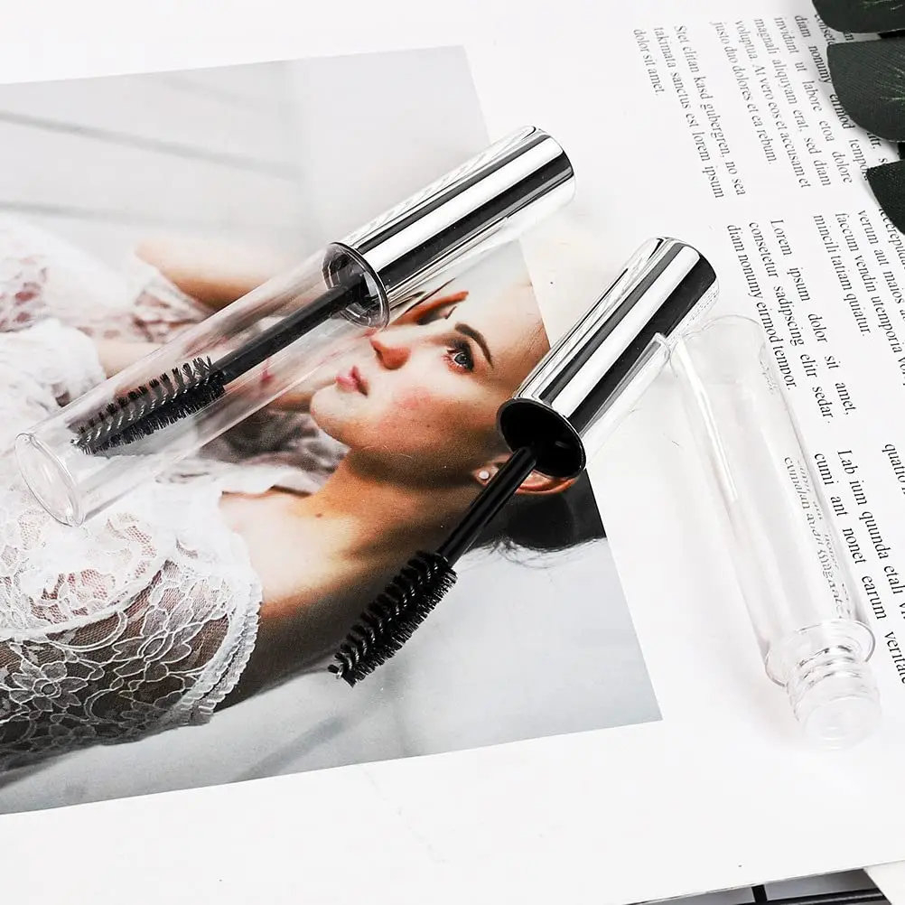 หลอดมาสคาร่าเปล่าขนาด 10 มล. จำนวน 2 ชิ้น พร้อมแปรงปัดขนตา, ขวดบรรจุครีมขนตาสีทองพร้อมกรวยและปิเปตสำหรับถ่ายโอน