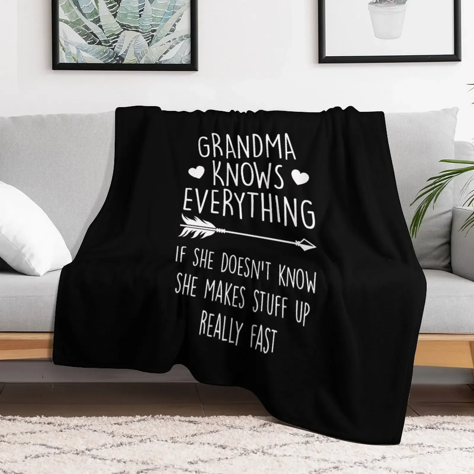 Grandma Knows Everything Funny Grandmother Joke Proud Grammy Throw Blanket Softest Sofa Quilt Blankets