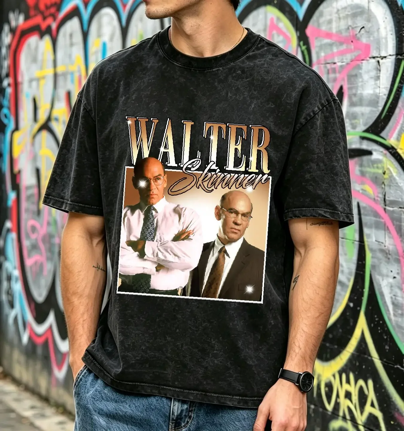 washed T Shirt The X Files Mitch Pileggi Walter Skinner 90S Vintage vintage Washed Breathable designer clothes Stretched