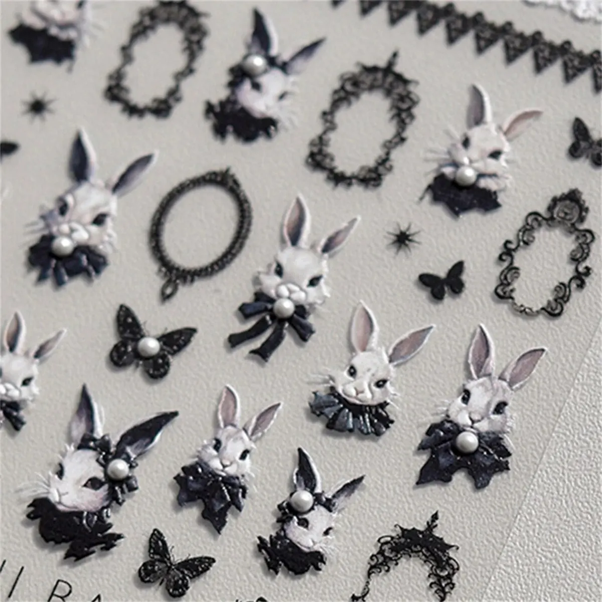 1pcs 5D Japanese Nail Stickers Punk Style Black Rabbit & Dark Butterfly Nail Art Decal Design Decorations Tool High Quality DIY