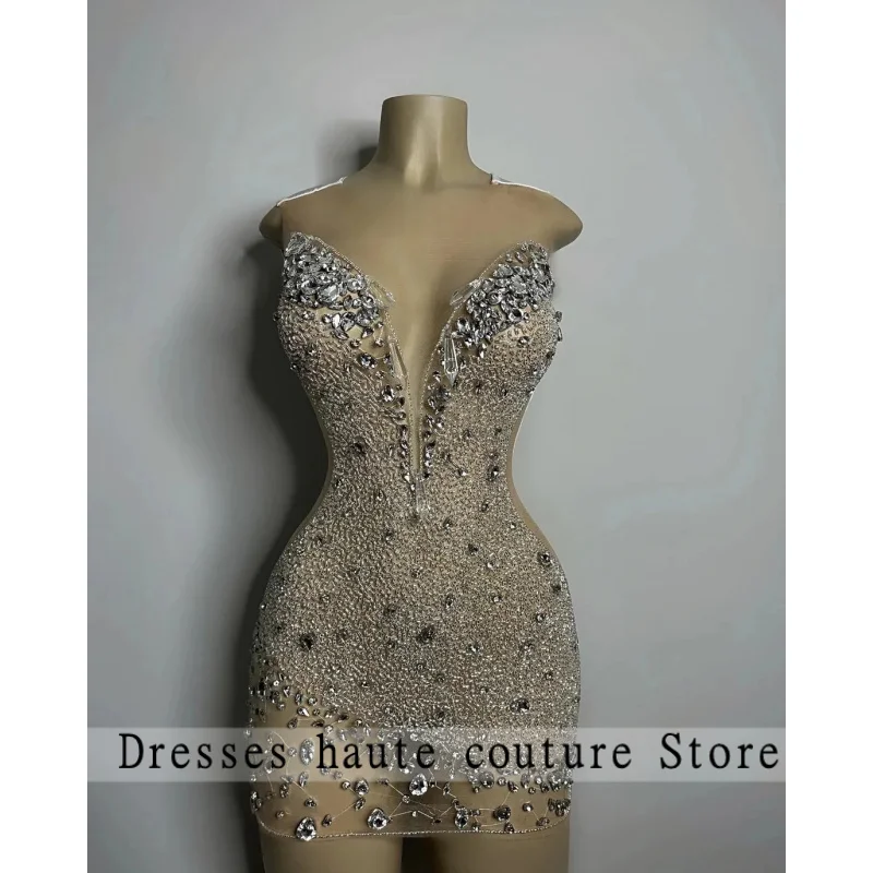 

Роскошные сексуальные прозрачные кристаллы, короткие платья для выпускного вечера для черных девочек, прозрачные афроамериканские коктейльные платья, вечеринка по случаю дня рождения Homec