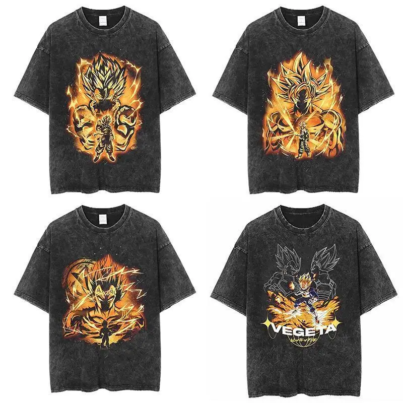 

Riman Seven Dragon Balls Wukong Dragon Ball Washed Retro Washed Old Short Sleeve T-shirts
