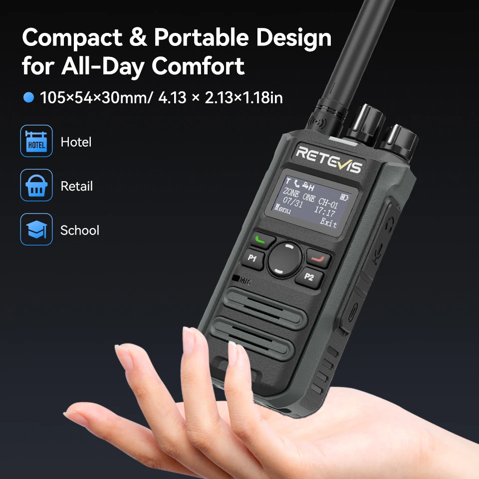 Retevis P3 DMR Zwei-Wege-Radio, schnelles Aufladen, lange Akkulaufzeit, kompaktes, stilvolles, sicheres Walkie-Talkie für Hotels, Schulen, Einzelhandel – Detail 15