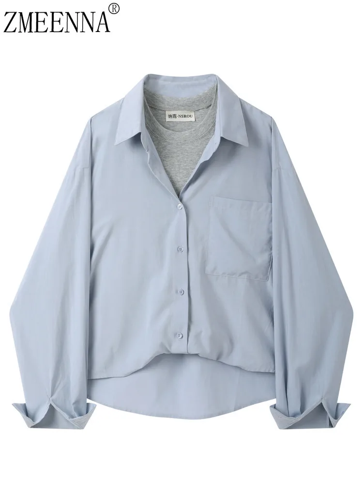 

ZMEENNA Womens Light Blue Button Down Shirt Casual Long Sleeve Roll Up Cuff Blouse Shacket Layering Top For Spring ZM4289