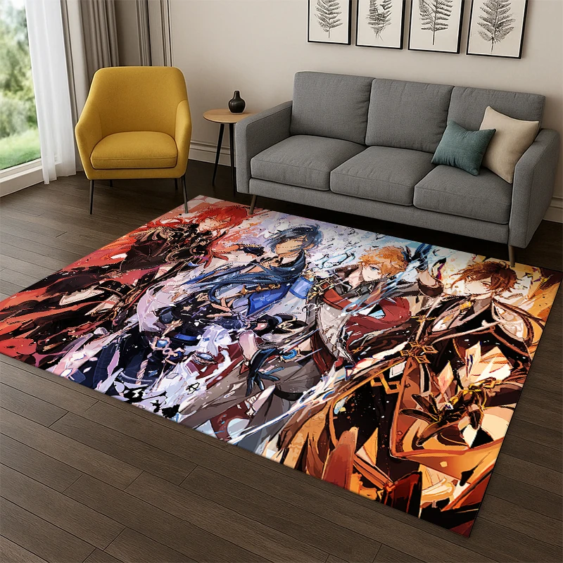 New Genshin Impact Cartoon Game Carpet Rug for Bedroom Living Room Sofa Playroom Doormat Home Decor,Kid Area Rug Non-slip gift