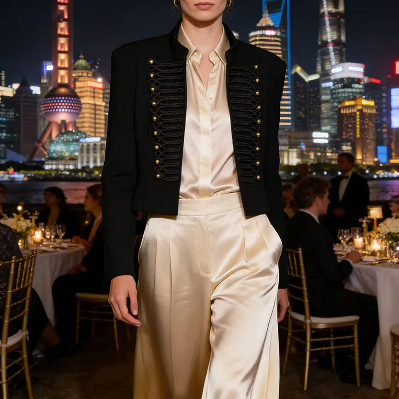 Women's Jacket Short Blazer Rope-Braided Decoration Gold Button Epaulette Women's Wear 2026 Spring Coat
