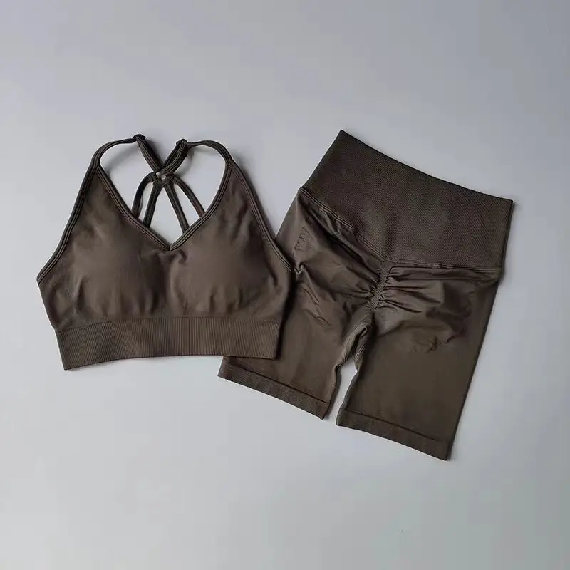 2-teiliges Yoga-Set für Damen, hochtailliertes Workout-Outfit, Sportbekleidung, Fitnessanzug, Sportanzug, Shorts-Set – Detail 20