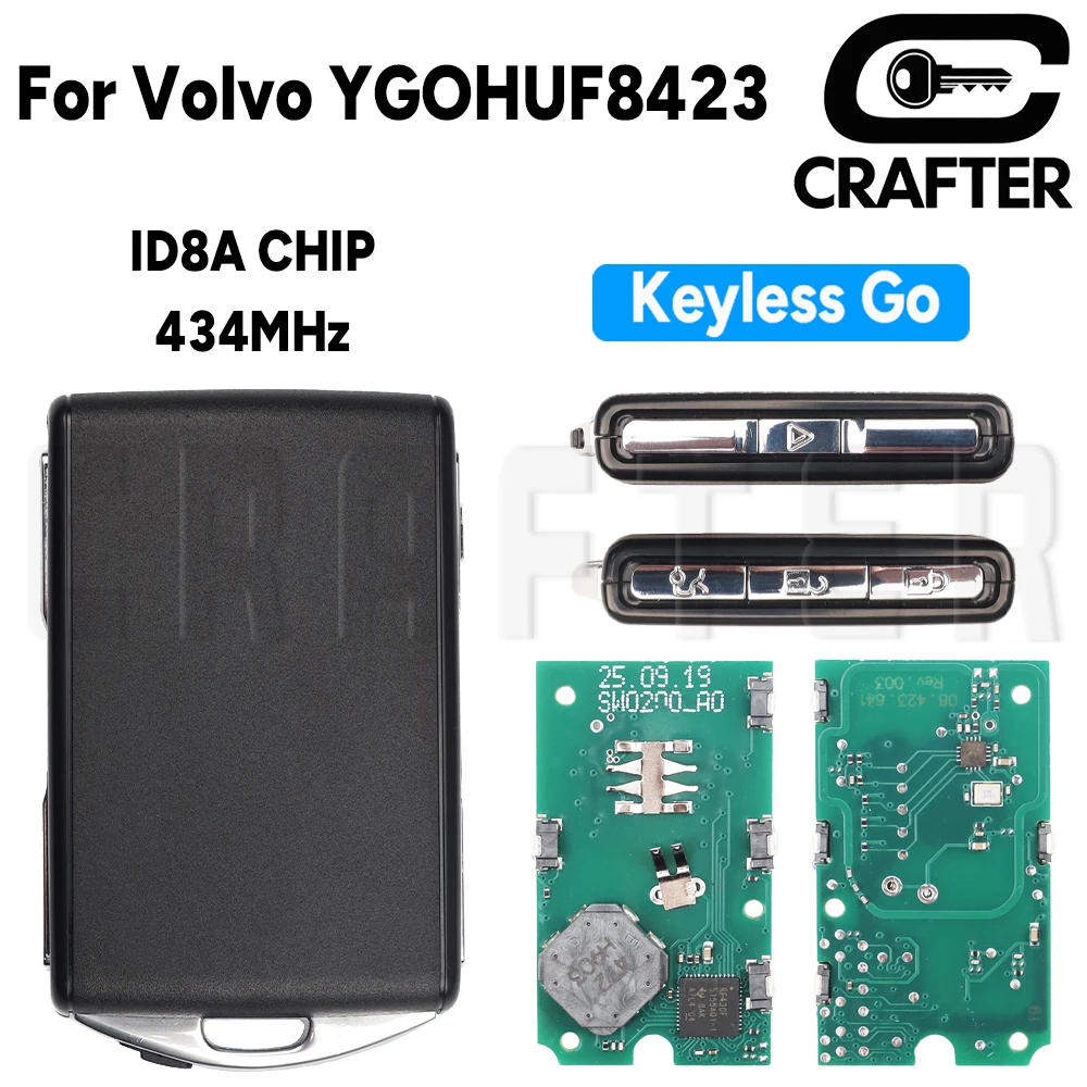 

Key Crafters YGOHUF8423 CHIP ID8A 434MHz Smart Car Key For Volvo XC60 XC90 S40 S60 S90 2016 2017 2018 2019 2020 2021 Keyless Go