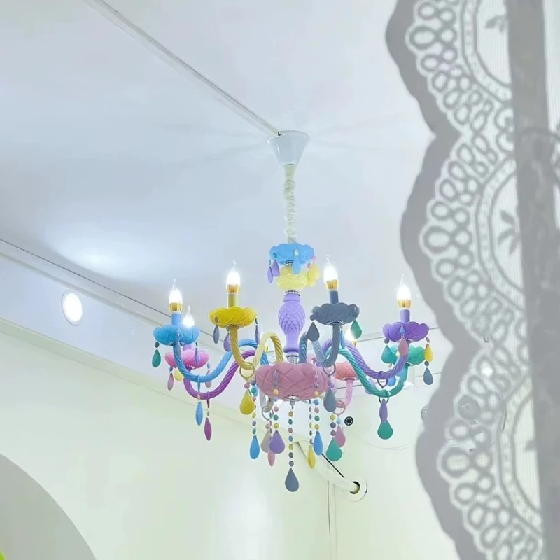 Nordic Macaron European Style Candles Crystal Chandelier for Girls and Princess Children's Room Bedroom
