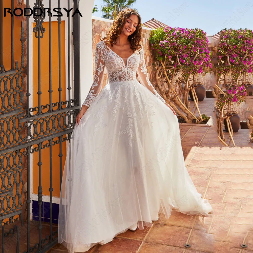 Roddrsya civil Lace wedding dress 2024 V - neck Backless bride gowns application a - line plus taille suisse ś Lubna z D RODDRSYA-Robe de Mariée en Dentelle Civile, Col en V, Dos aux, Forme Trapèze, Grande Taille, 2024