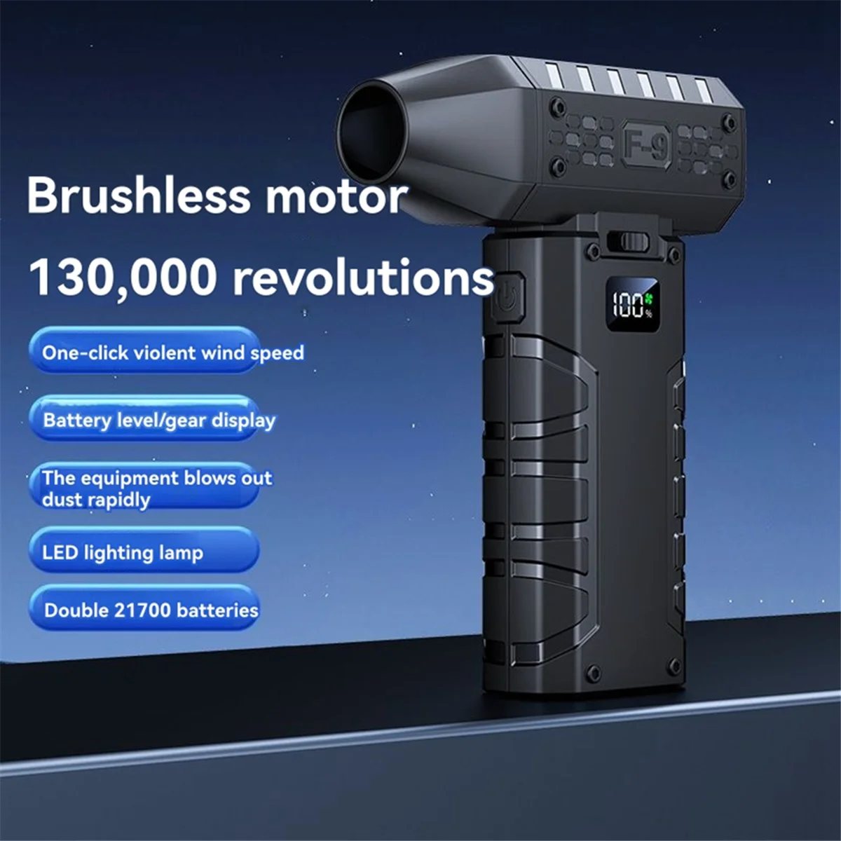ABNJ Mini soplador de aire 160000 RPM ventilador eléctrico de mano 52 m/S velocidad del viento Motor sin escobillas ventilador violento con pantalla LED