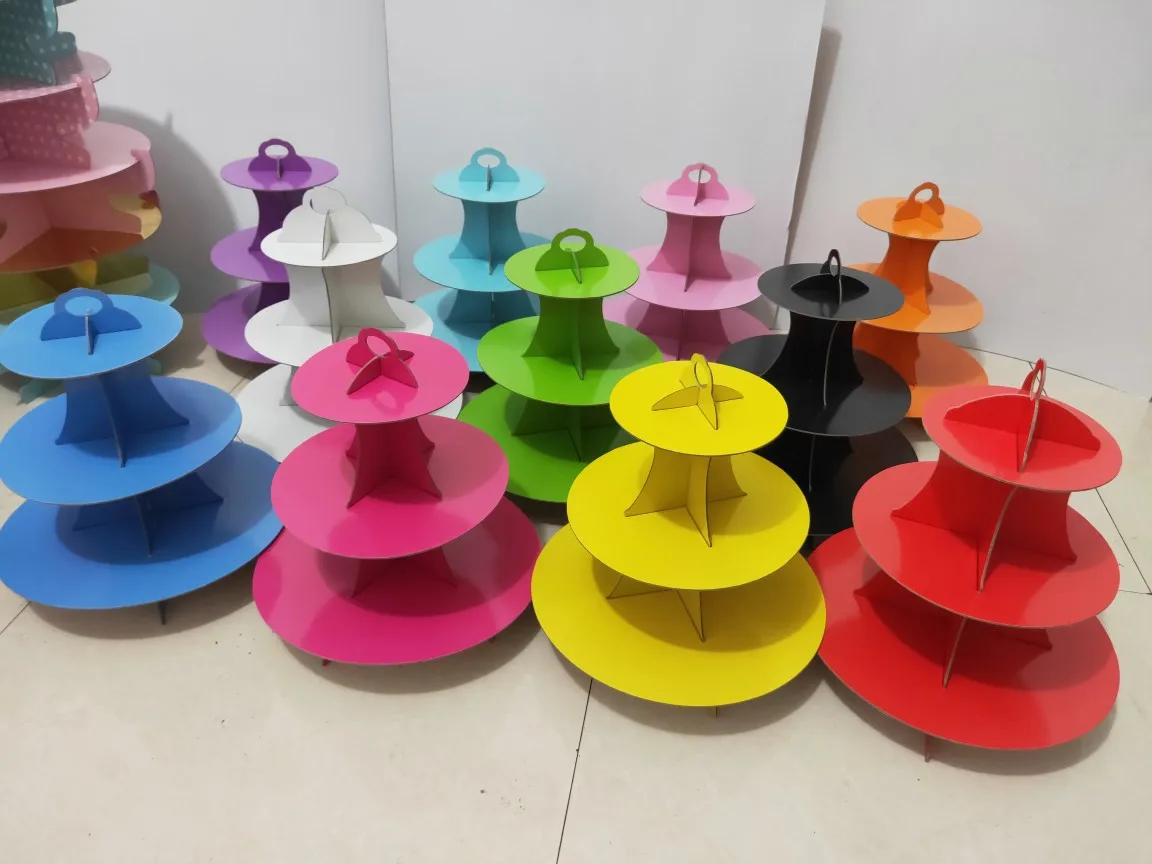 Paper Three-layer Solid Color Birthday Cake Stand Birthday Party Supplies  Banquet Dessert Display Stand