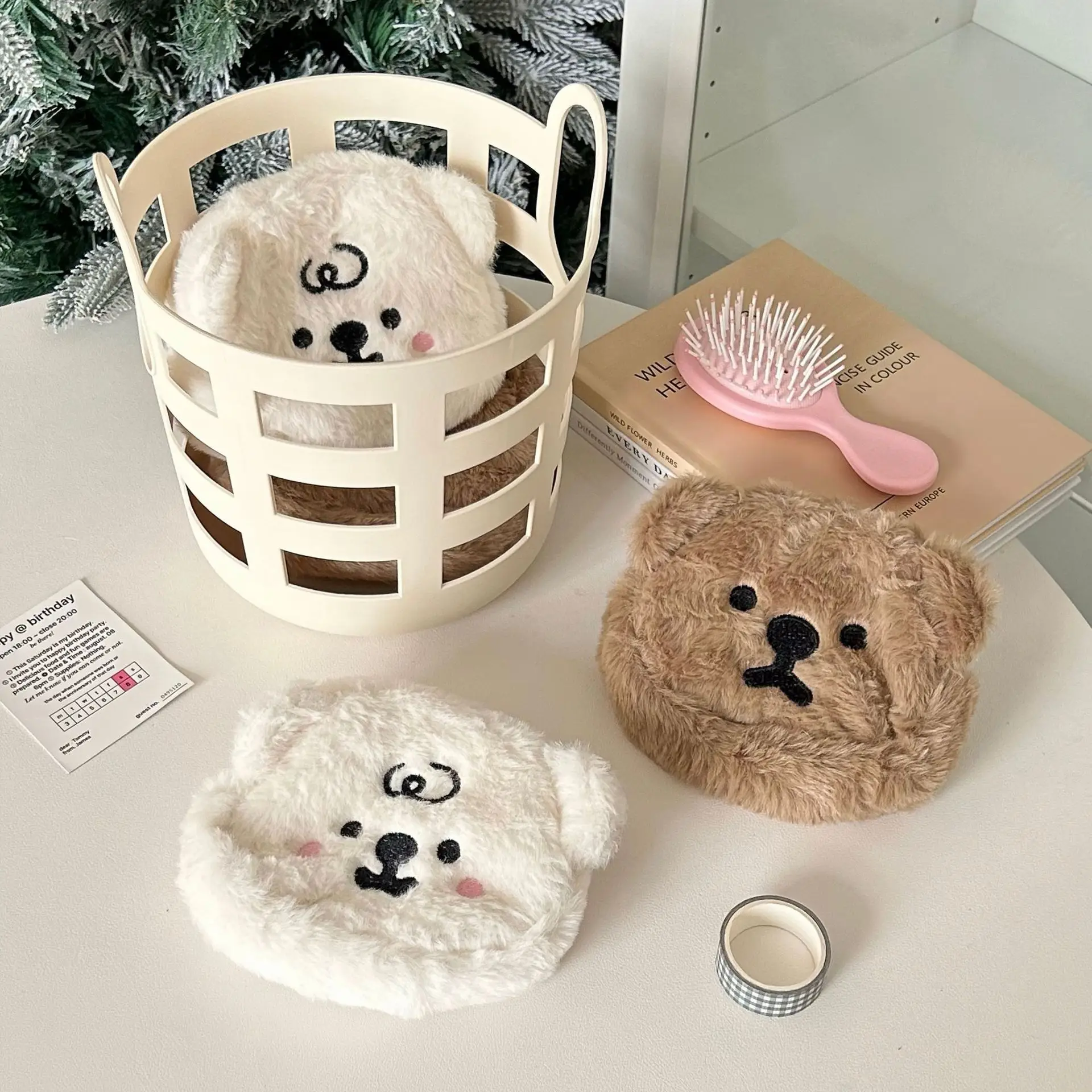 Korean Instagram Cute Cartoon Plush Soft Little Bear Zero Wallet Earphone Embroidered Card Storage Small Bag
