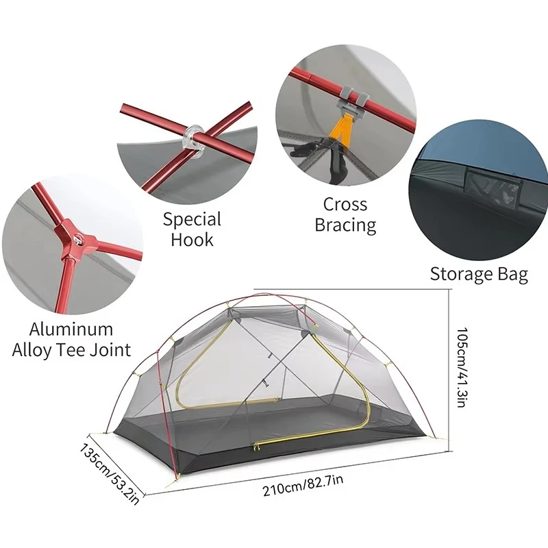 Three-season double-layer ultralight portable camping tent for hiking and cycling