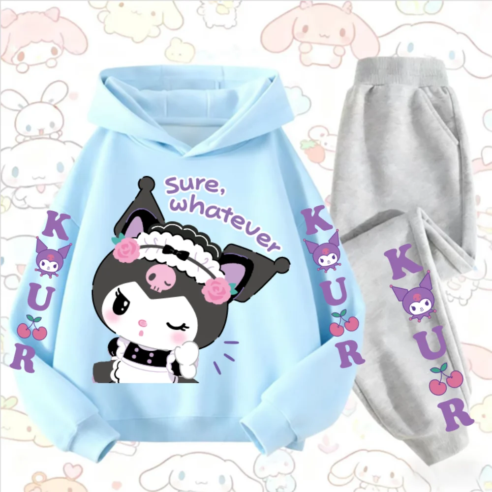 

2025 new hoodie Kuromi theme hoodie set-Unisex soft material sweatshirt and elastic waist pants