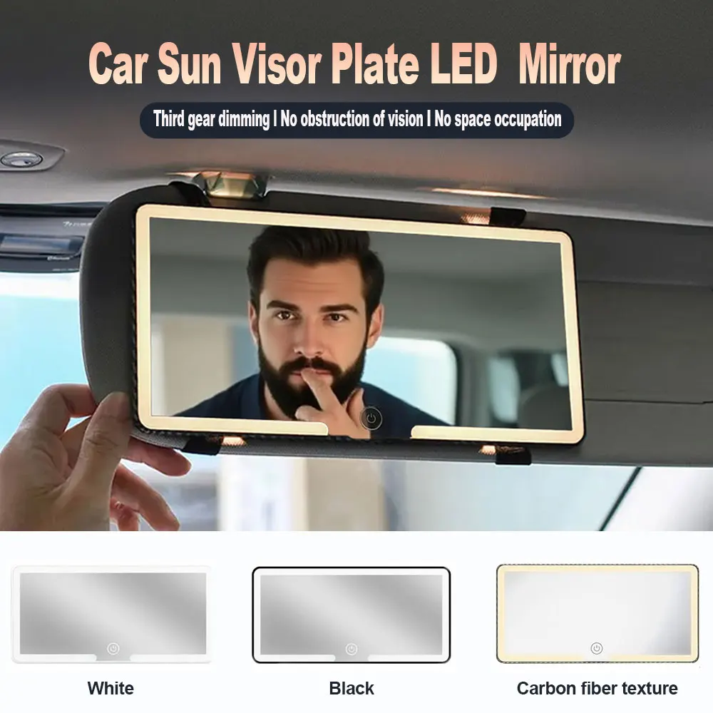Car Sun Visor Makeup Mirror LED Light Touch Screen Adjustable Brightness Auto Interior Makeup HD Mirror Charging Vanity Mirror