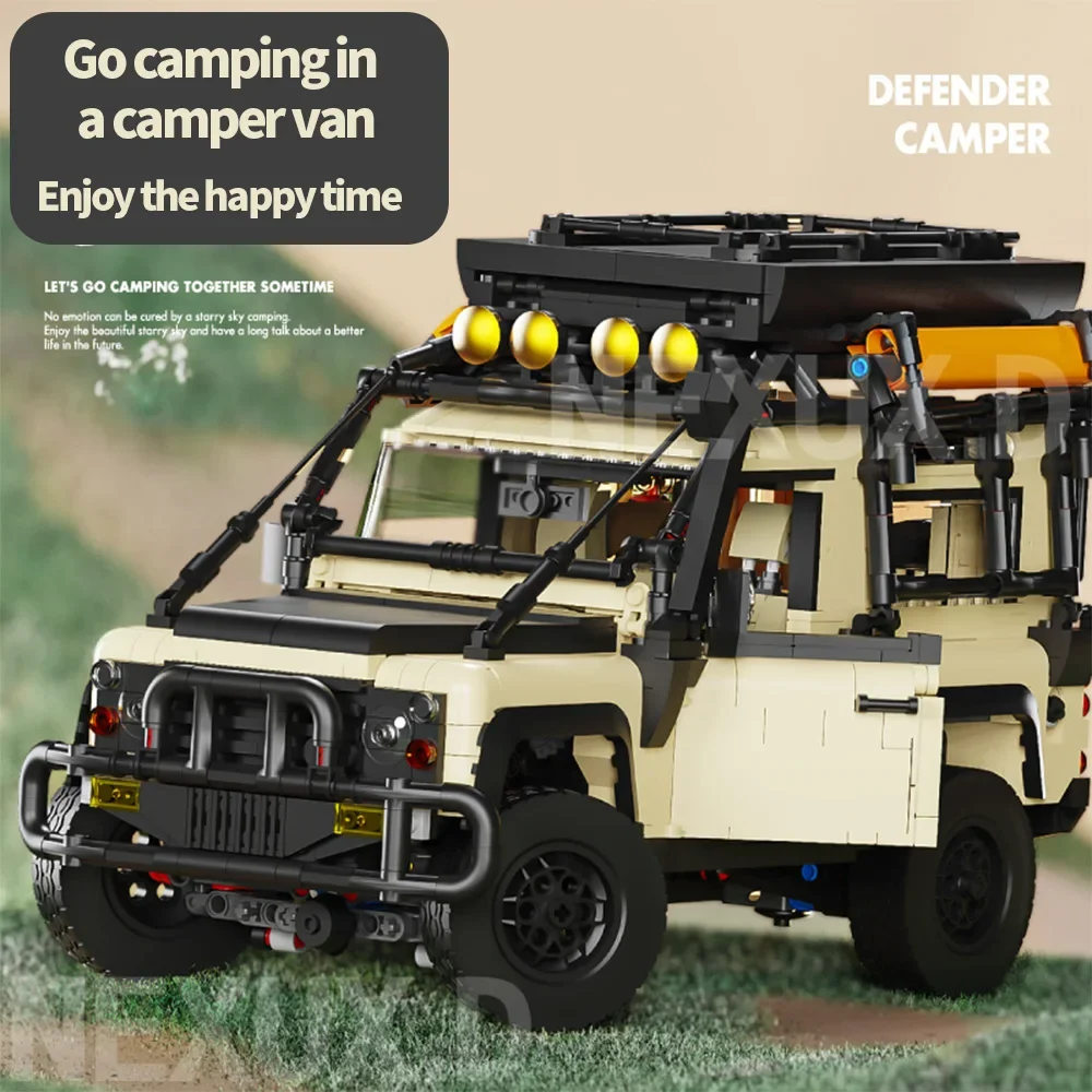 

Детские строительные блоки, защитник, автомобиль для кемпинга, очень большой внедорожный мальчик, собранная игрушка, украшение, праздничный подарок на день рождения