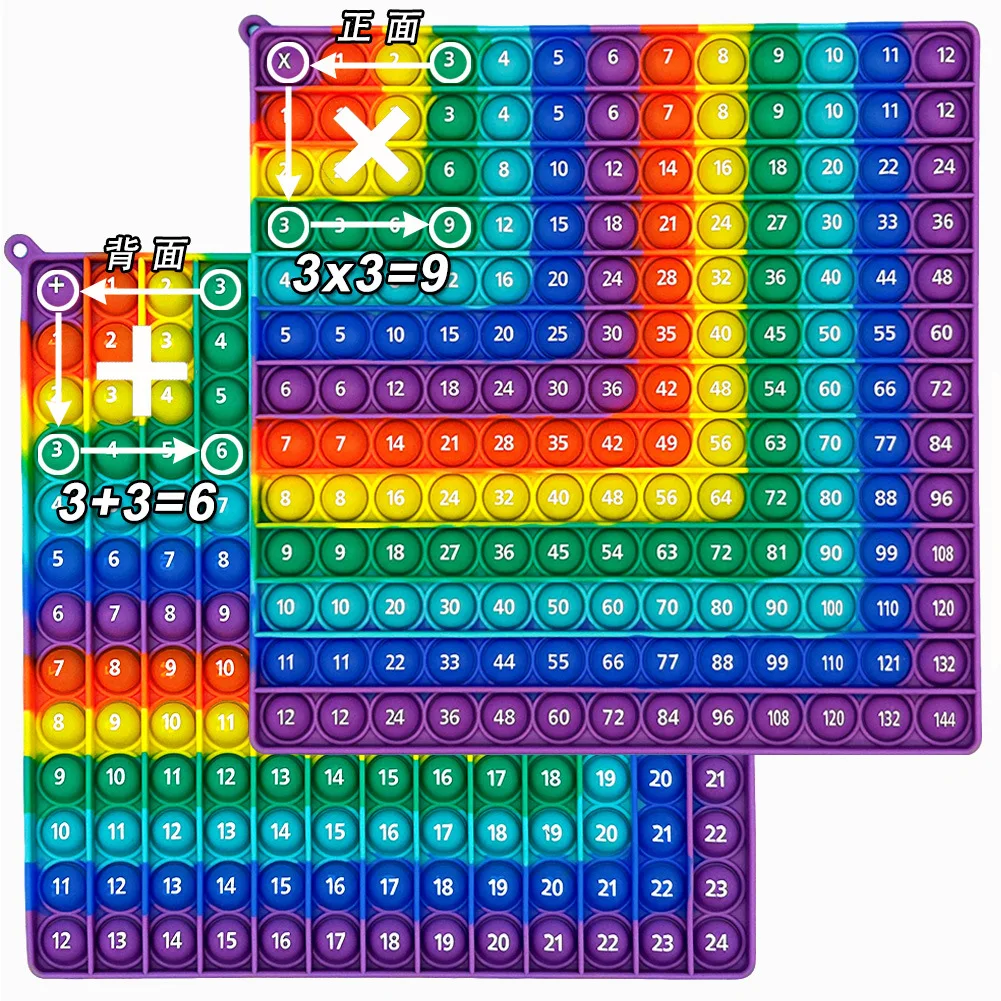 12x12 Multiplication 12+12 Addition Quick Push Fidget Math Games Pop Toys Silicone Rainbow Math Learning Educational Toy for Kid