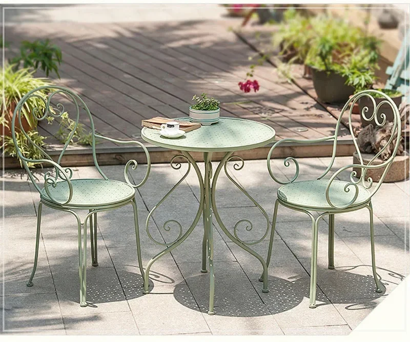 European Retro Iron Garden Furniture Sets Outdoor Courtyard  Balcony Table and Chair Set cafe Dining   Chairs Z