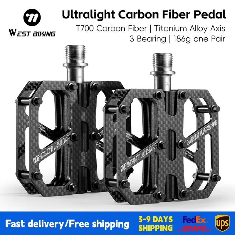 

WEST BIKING Ultra-Light Carbon Fiber Pedals 3-Bearing Bicycle Pedals Energy Saving Waterproof Anti-Slip Road Mountain Bike Pedal
