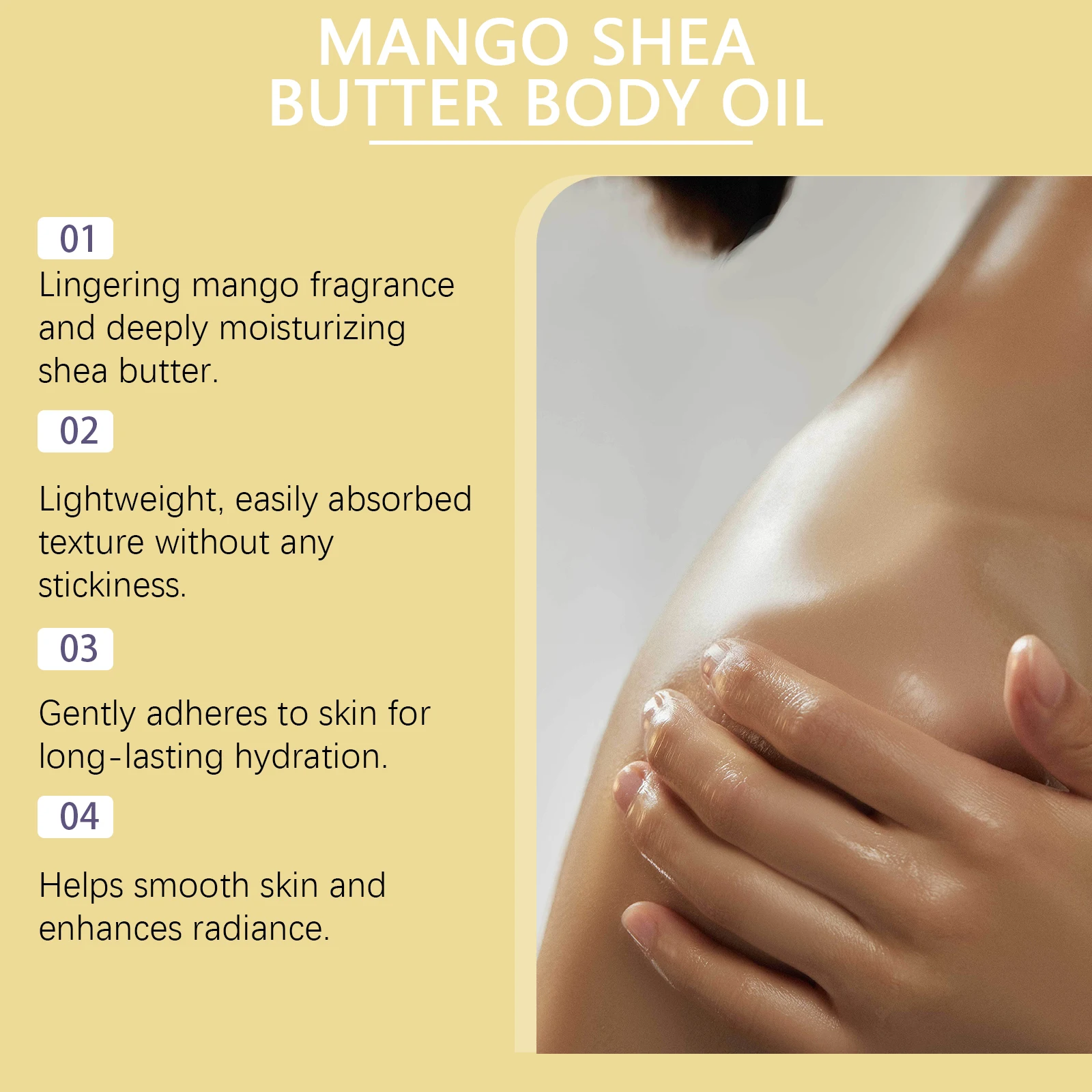 زيت الجسم المضاد للشيخوخة من المانجو والشيا لشد الجسم لتحسين الجفاف والخشونة، زيت العناية بالبشرة المغذي والترطيب
