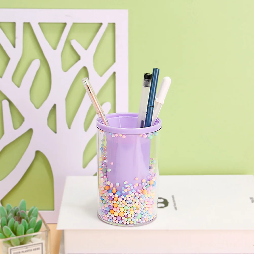 2Pcs Acrylic Pen Holder with Elegant Bubble Pattern Large Capacity Desk Organizer for Writing Tools Makeup Brushes Office