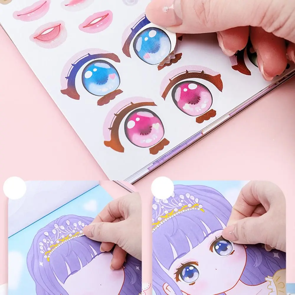 1 set di adesivi puzzle riutilizzabili creativi Cartoon Princess Crea un viso adesivi Artigianato Adesivo che cambia faccia per ragazze
