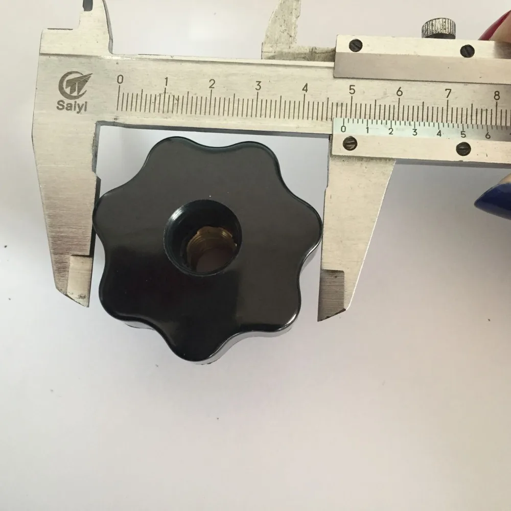 1PC M12 50mm Dia Thread Black Plastic Through Hole Star Head Clamping Knob Grip