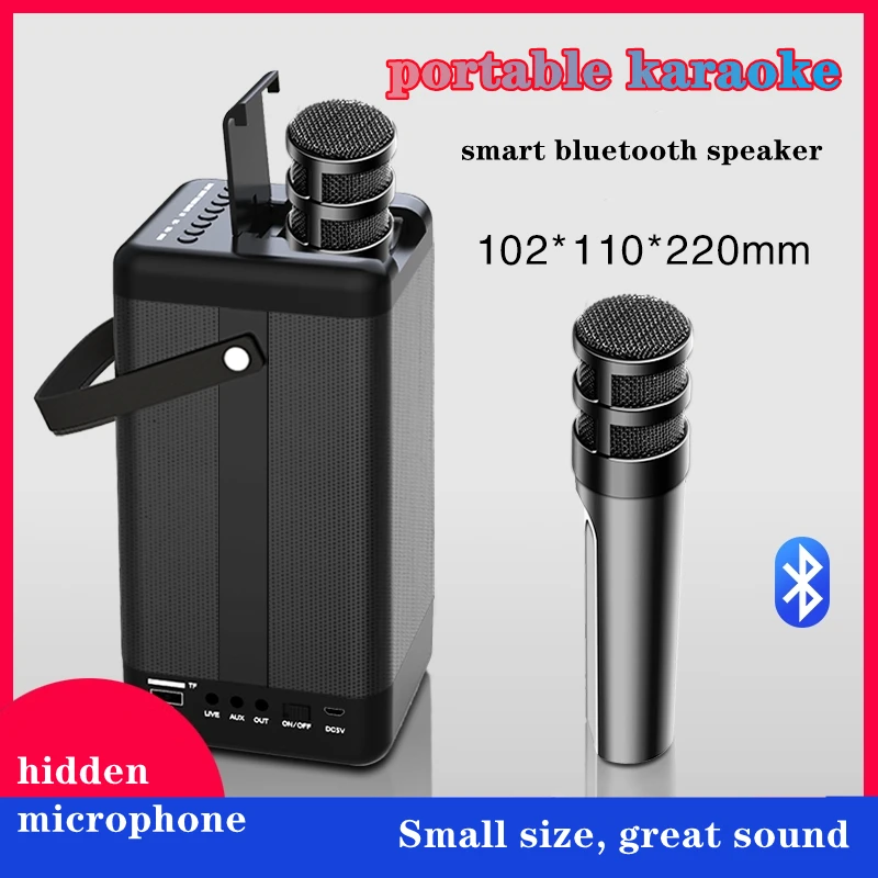 Portable Karaoke Speaker Hidden Wireles Microphone Outdoor K Song Live  Bluetooth Loudspeaker Box 3D Surround Home Car Subwoofer