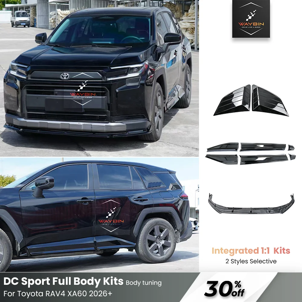 Kits de carrocería completa 2026 negro brillante DC Sport, labio de parachoques, faldones laterales, alerón, cubierta de ventana con persiana triangular para Toyota RAV4 XA60 2026+