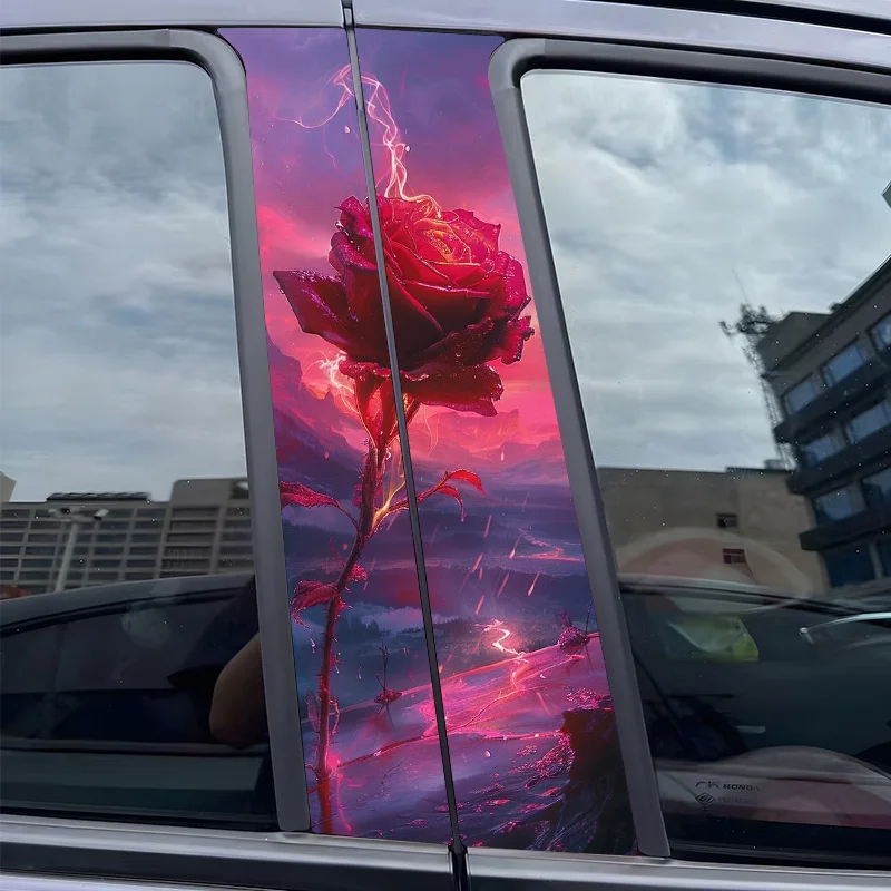 

2pcs Red rose, lightning, sky Car Sticker B-Pillar DIY Middle Pillar Vinyl Decorative Car Accessories Sticker