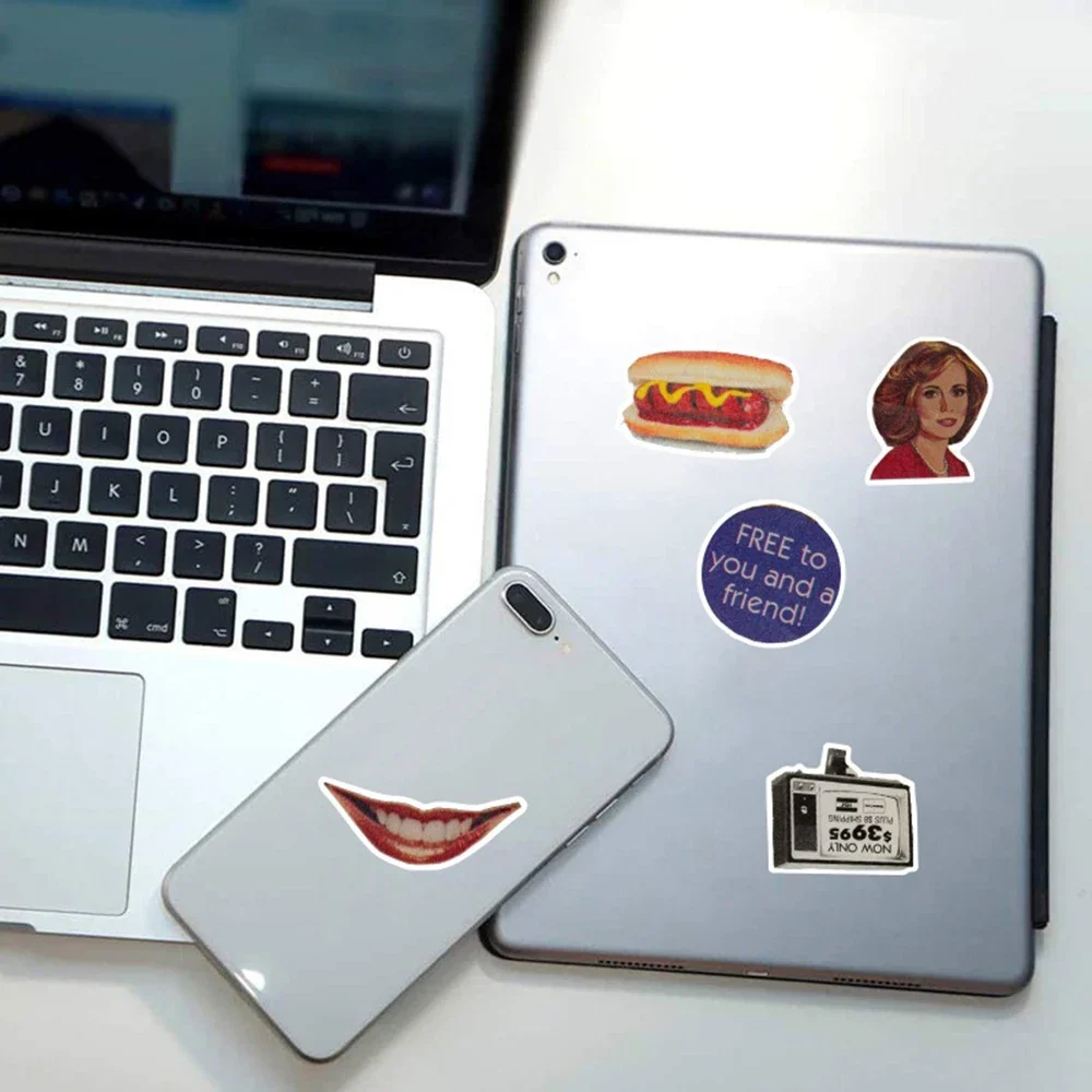 สติกเกอร์ลายกราฟฟิตีวินเทจ 50 ชิ้น สำหรับตกแต่งสมุดบันทึก งาน DIY สไตล์เรโทร ลายการ์ตูน ของเล่น โทรศัพท์ กระเป๋าเดินทาง จักรยาน แล็ปท็อป รถยนต์ สติกเกอร์ PVC