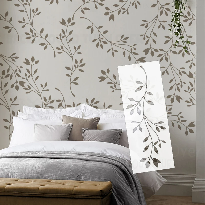 

80cm - 120cm Stencil For Wall Painting Large Door Paint Template On The Furniture Tiles Fence Shade Sideboard Leaf Vine S180