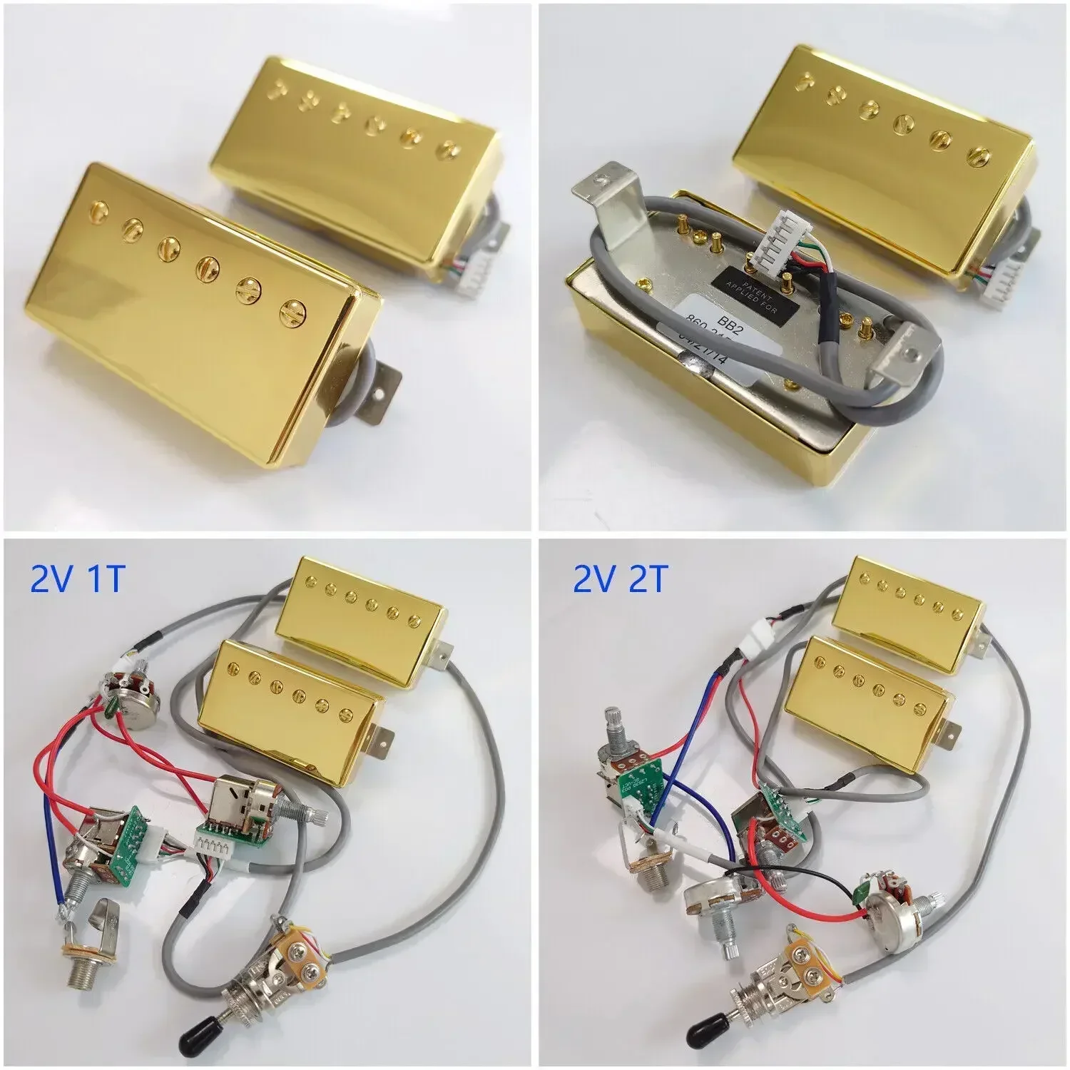 

Alnico 5 Guitar Humbucker Pickups BB1&BB2 Series PAF Neck and Bridge Set Gold with Wiring Harness 2V1T/2V2T for LP Guitars