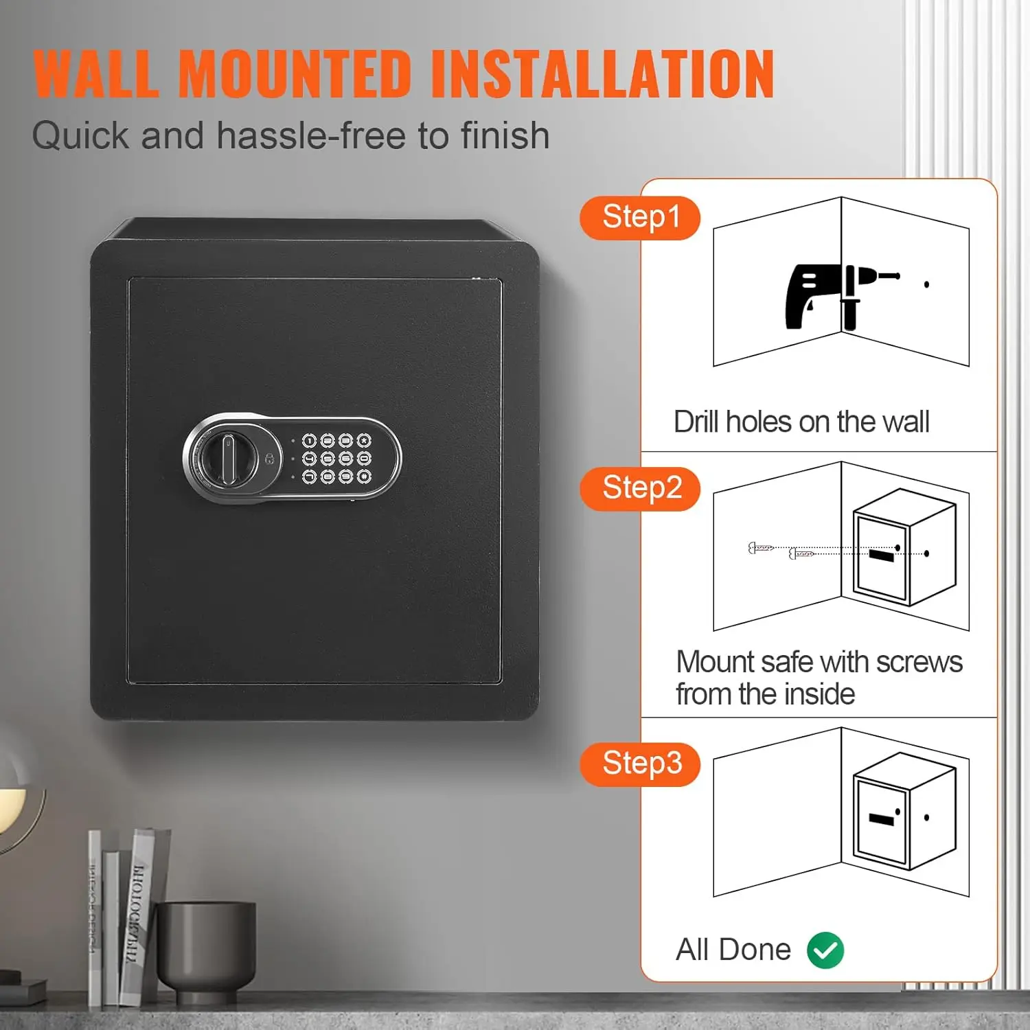 Safe Box with Digital Keypad and 2 Keys, 1.8 Cubic Feet Home Safe, Steel Security Cabinet, with Fire-proof Bag, Protect Cash, Go