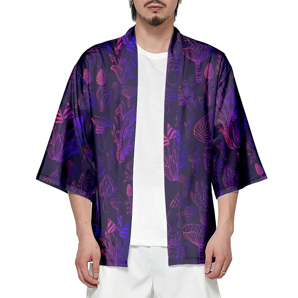 

Kimono Men's and Women's 2023 Japanese Traditional Kimono Mushroom Pattern Cardigan Cosplay Beach Shirt Summer Bathrobes 1