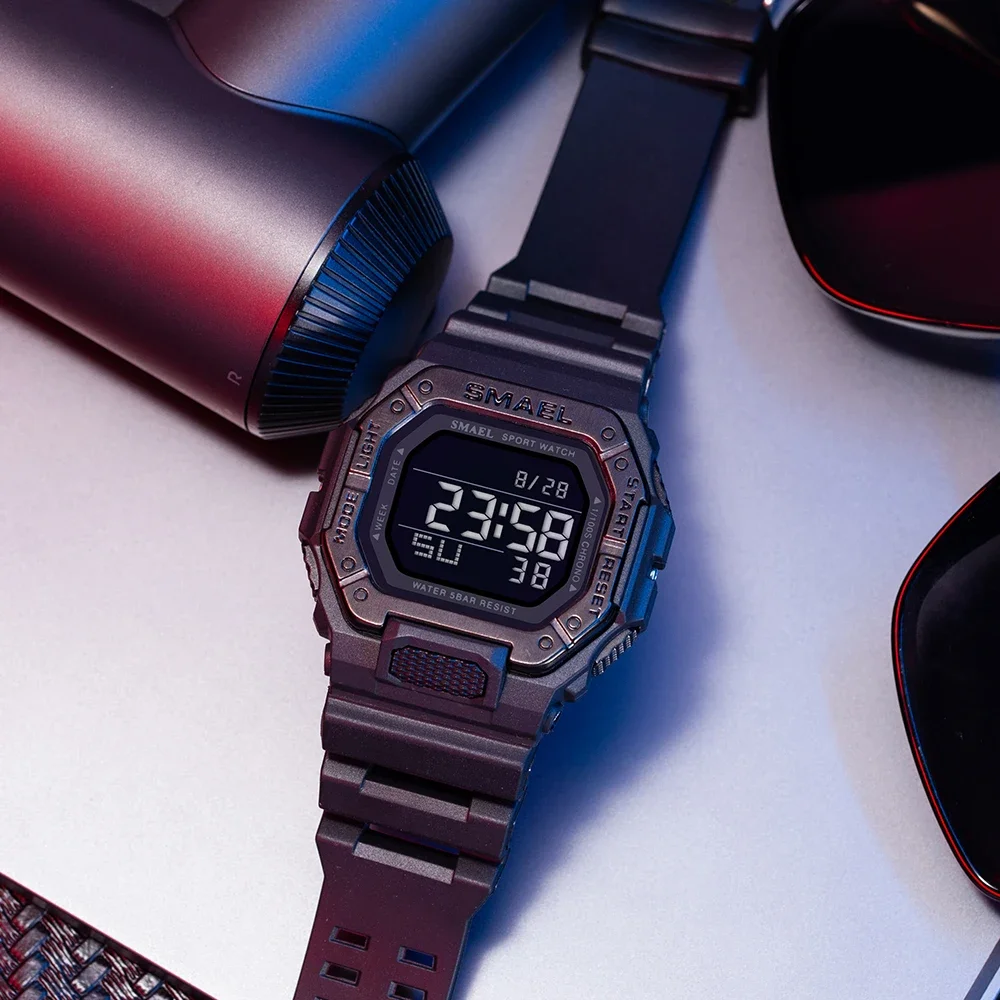 SMAEL-reloj deportivo para hombre, cronógrafo electrónico, resistente al agua hasta 50m, con luz nocturna, para exteriores, 8059